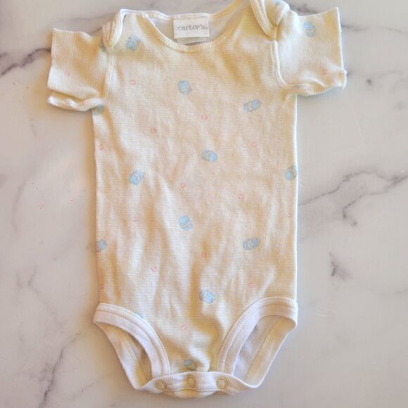 Carters vintage onesie 3-6 month pastel yellow striped elephant 100% cotton - Picture 1 of 4